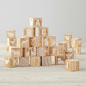 Crate and Barrel Etched Wood Blocks
